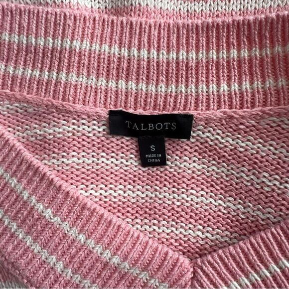 Talbots Pink & White Linen Cotton Blend V Neck Knit Sweater - Picture 9 of 10